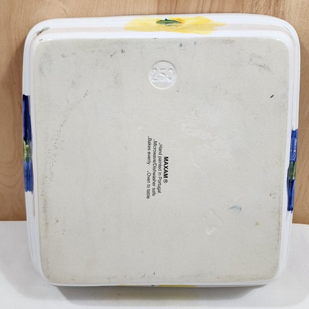 Maxam Italian Daisy Baking Dish 9.5" stoneware square Portugal handpainted flaw - Picture 7 of 9